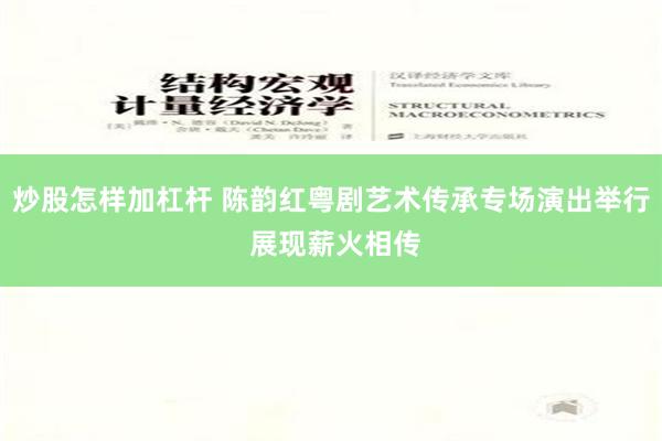 炒股怎样加杠杆 陈韵红粤剧艺术传承专场演出举行 展现薪火相传